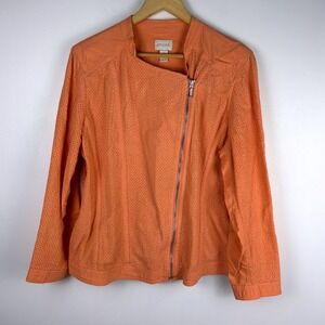 Chico's Women Moto Jacket Sz 3 Peach Woven‎ Knit Asymmetrical Zip Up Lightweight